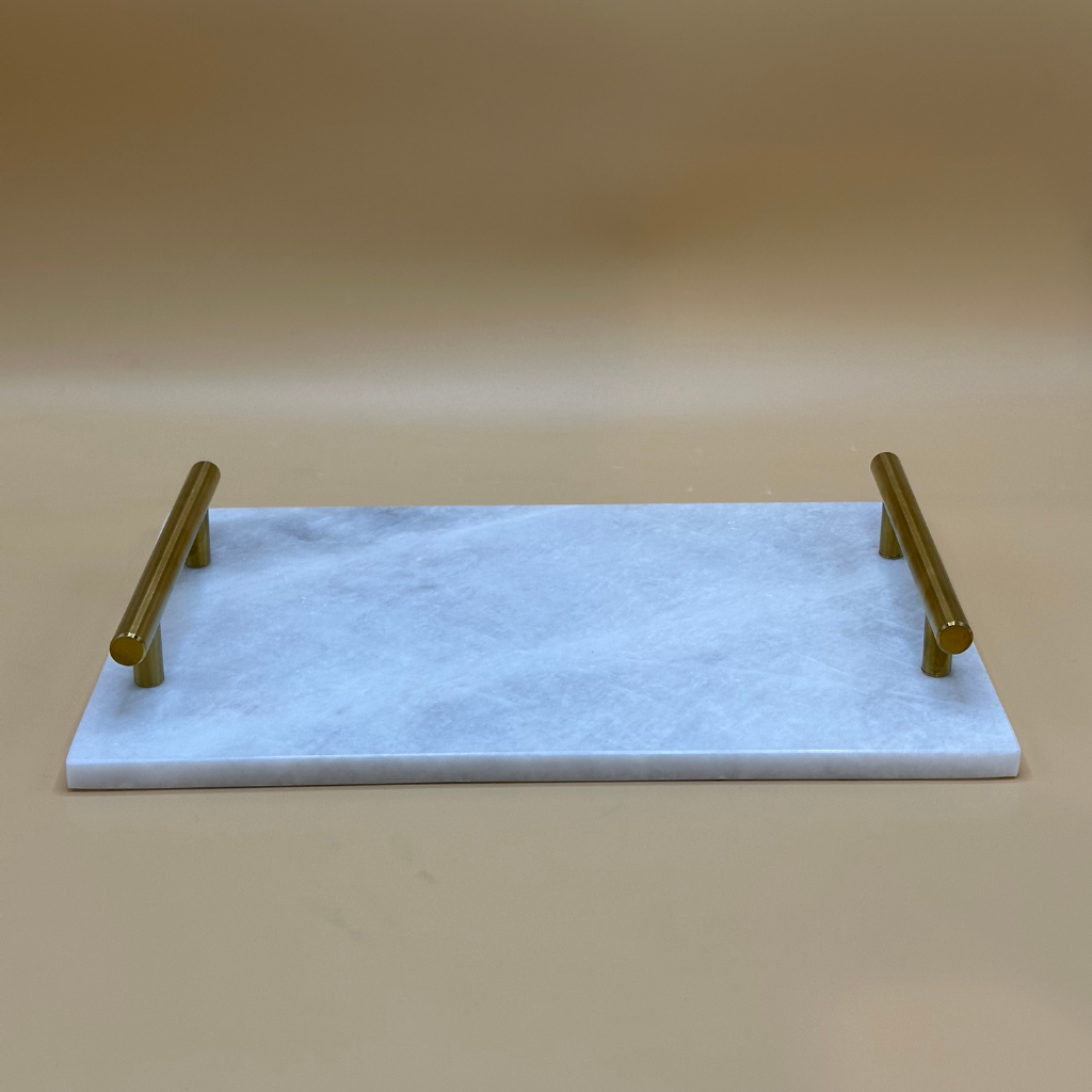 Sophisticated Black Marble Rectangular Serving Tray with Golden Handles - Modern Home Decor