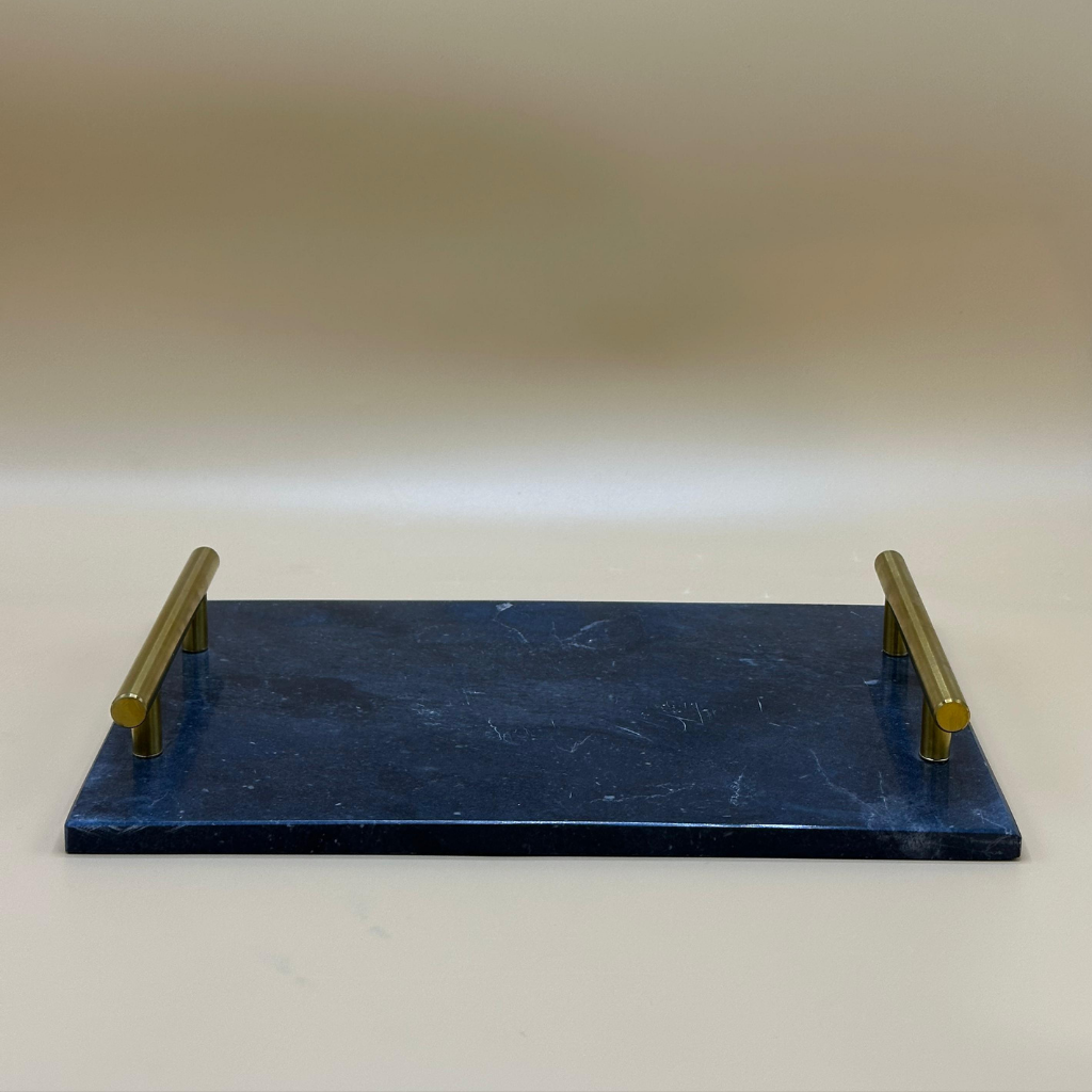 Sophisticated Black Marble Rectangular Serving Tray with Golden Handles - Modern Home Decor