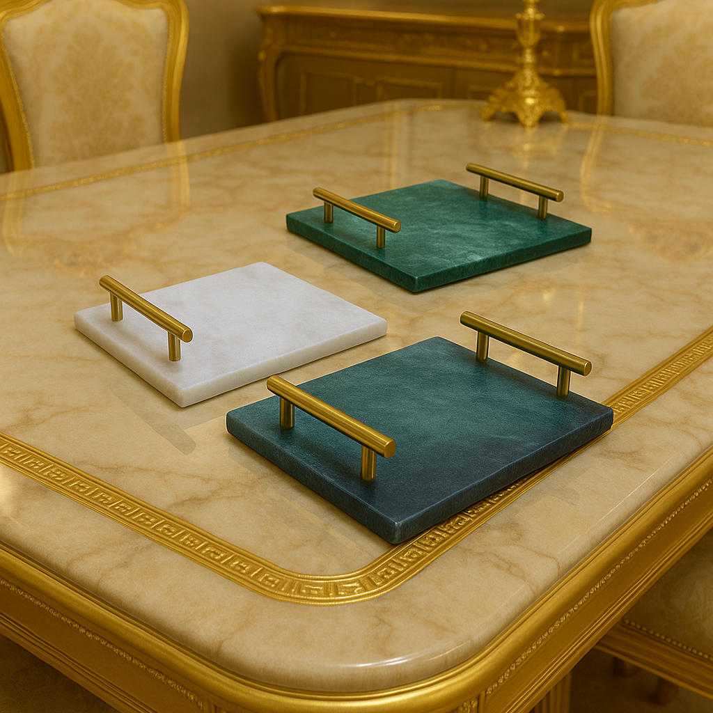 Sophisticated Black Marble Rectangular Serving Tray with Golden Handles - Modern Home Decor