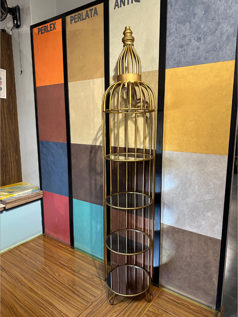 Elegant Gold Birdcage-Inspired Tiered Display Stand | Decorative Shelf