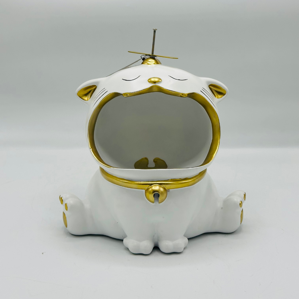 Whimsical Green Cat Storage Box with Gold Interior - Decorative Organizer Figurine