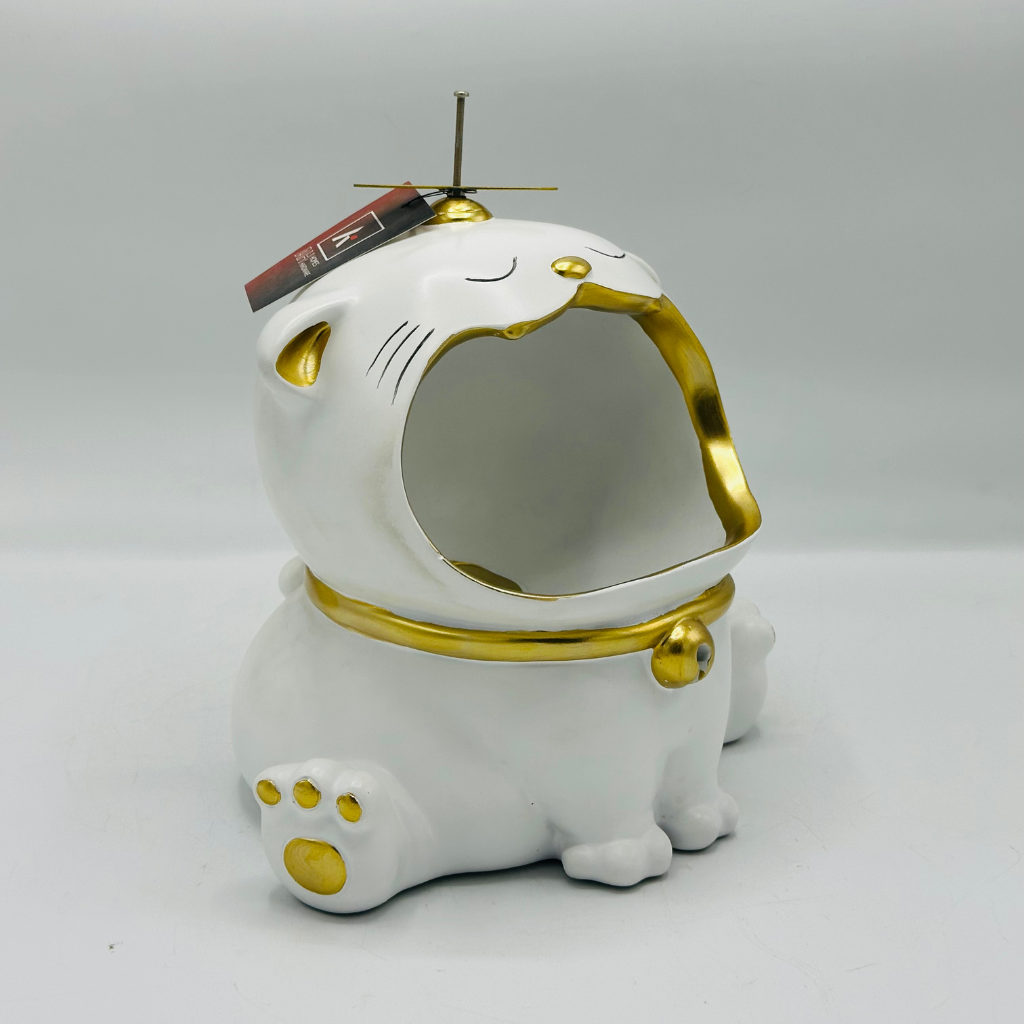 Whimsical Green Cat Storage Box with Gold Interior - Decorative Organizer Figurine