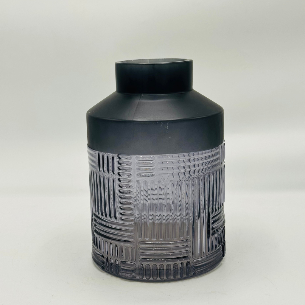 Modern Textured Smoky Gray Glass Vase - Contemporary Decorative Vase