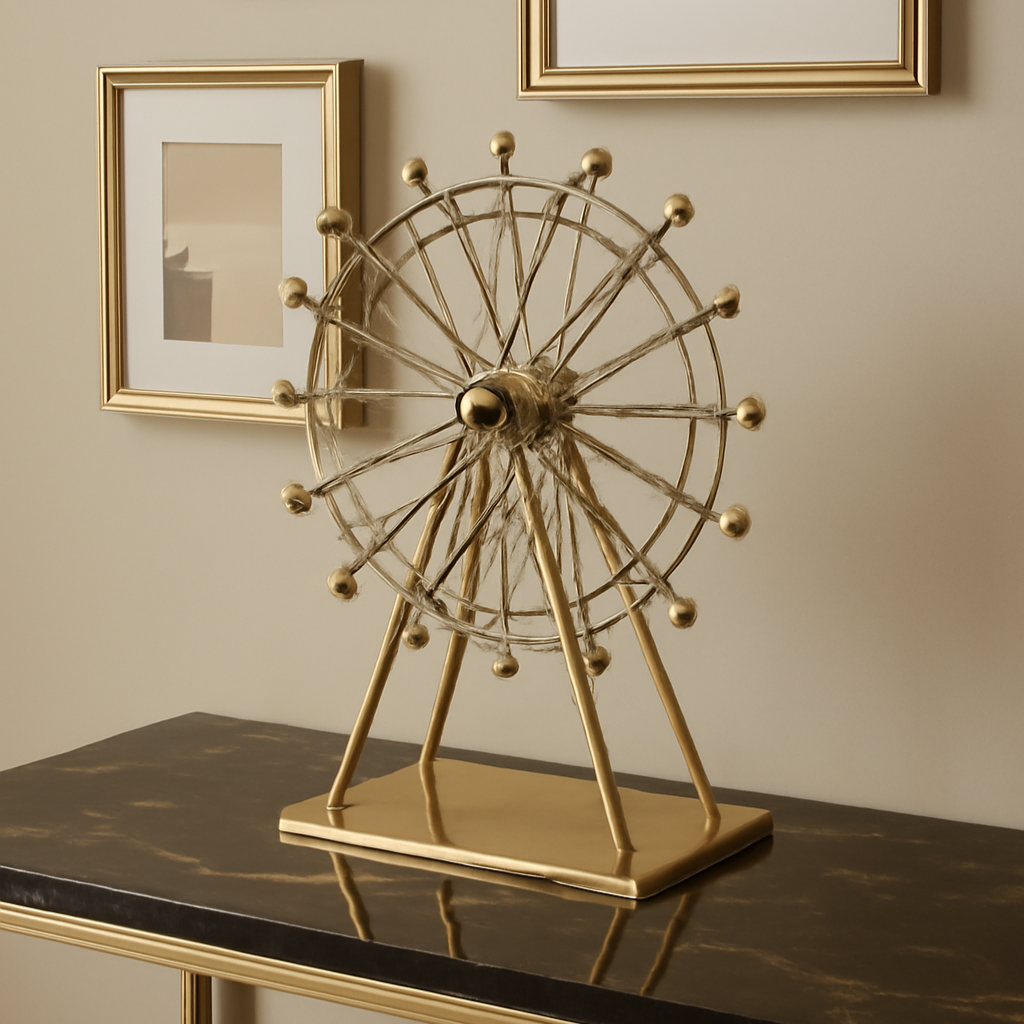 Whimsical Gold Metal Ferris Wheel Sculpture - Decorative Carousel Ornament