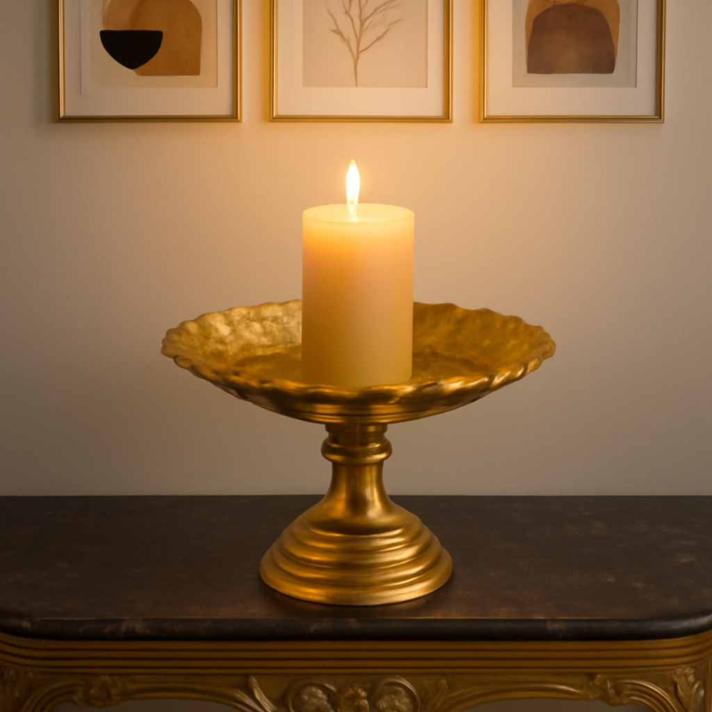 Elegant Gold Pedestal Dish with Ornate Detail - Decorative Display Stand