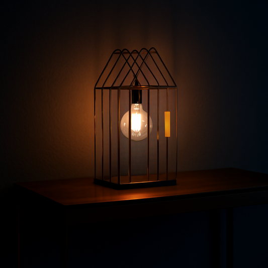 Industrial Black Metal Cage Hanging LED Bulb Table Light - Modern Accent Lamp