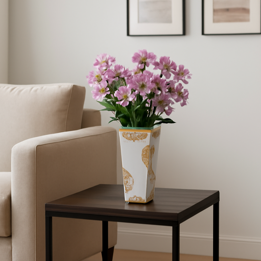 Modern White Ceramic Vase with Textured Gold Accents - Elegant Decorative Vase