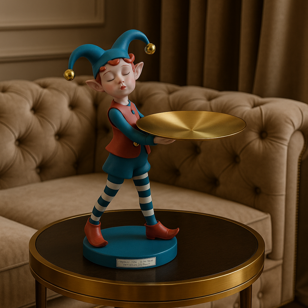 Cheeky Standing Elf Resin Figurine with Serving Tray - Whimsical Decor