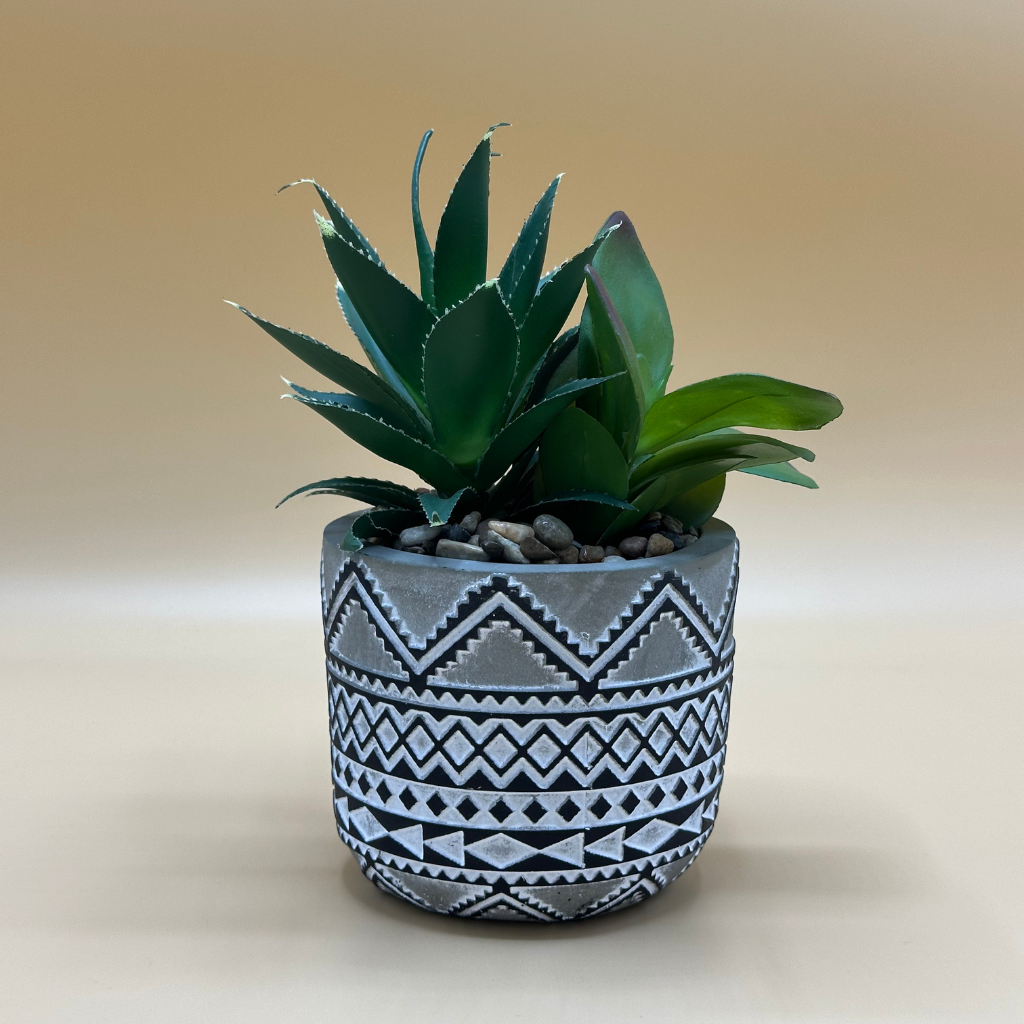 Southwestern Chic Faux Succulent in Geometric Aztec Planter