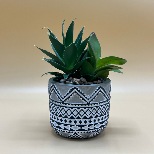 Southwestern Chic Faux Succulent in Geometric Aztec Planter