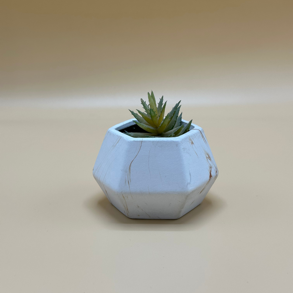 Modern Faux Succulent in Geometric Grey Planter