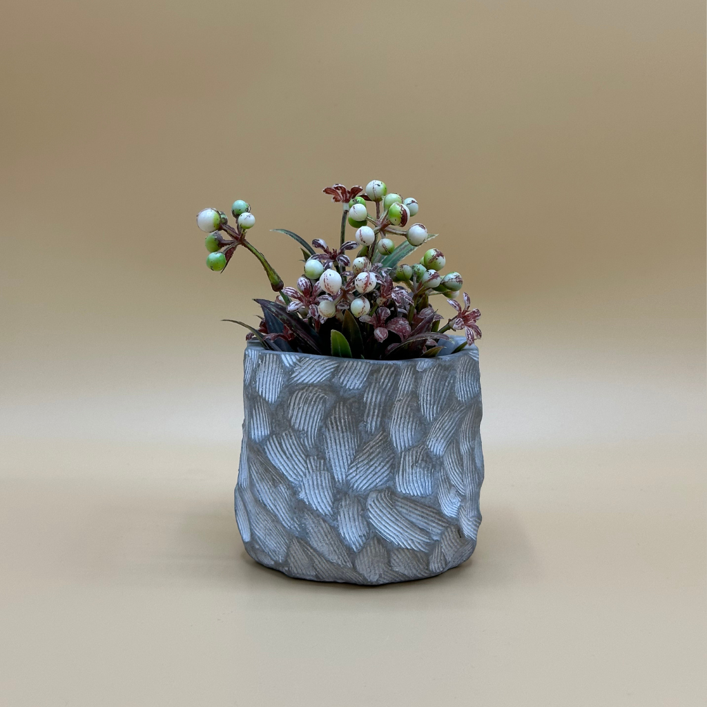 Textured Grey Pot with Faux Berries and Foliage