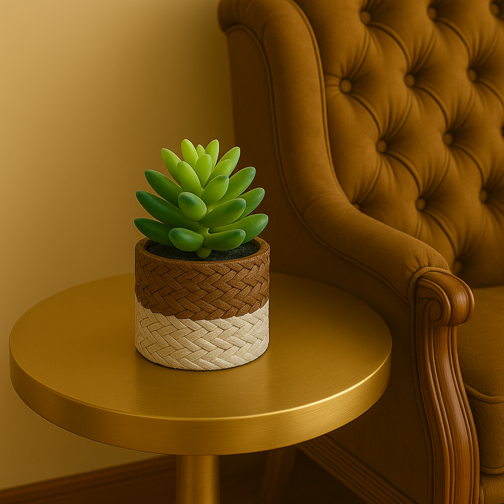 Charming Artificial Succulent in Two-Tone Rope-Wrapped Pot