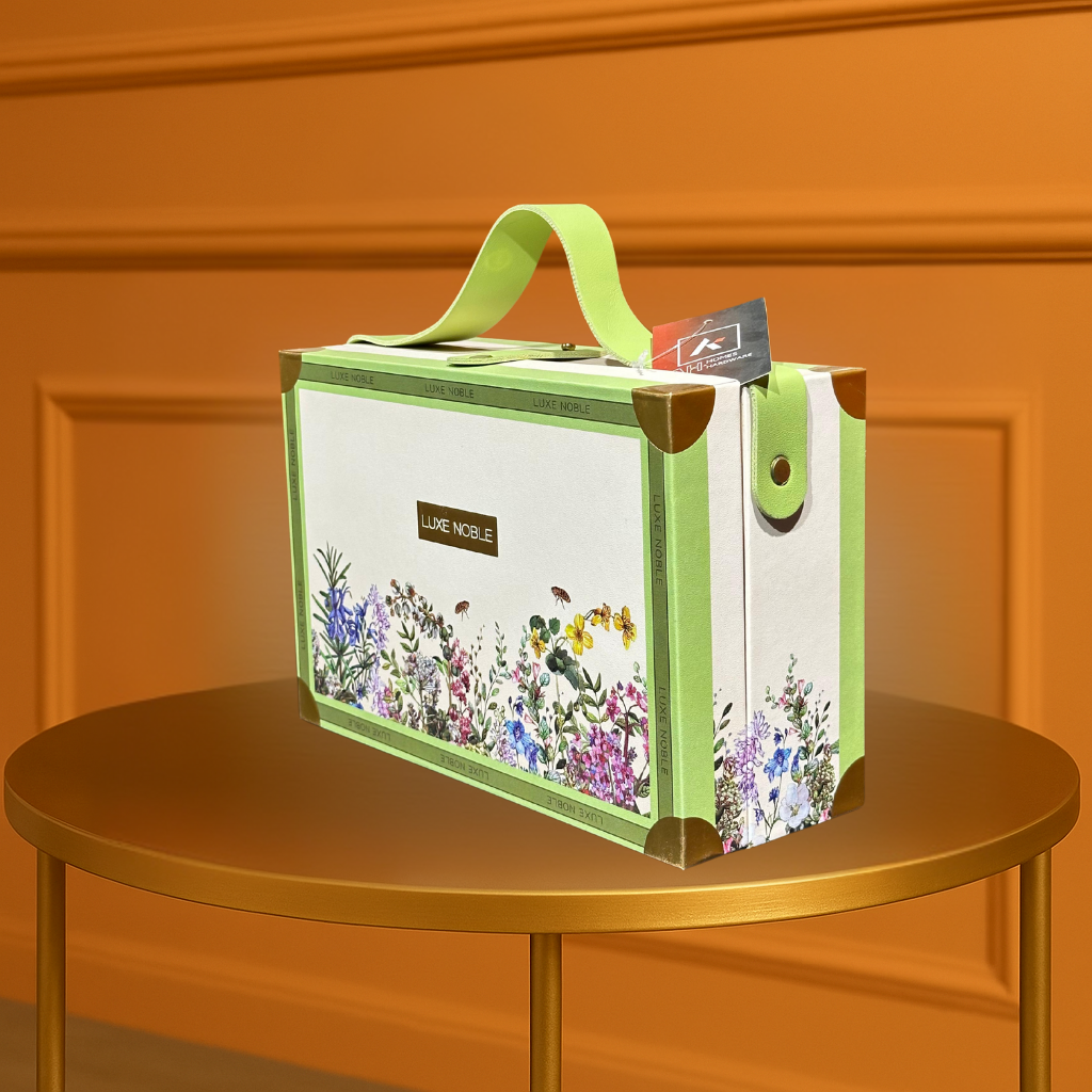 Luxe Noble Floral Keepsake Gift Box with Elegant Handle & Gold Accents