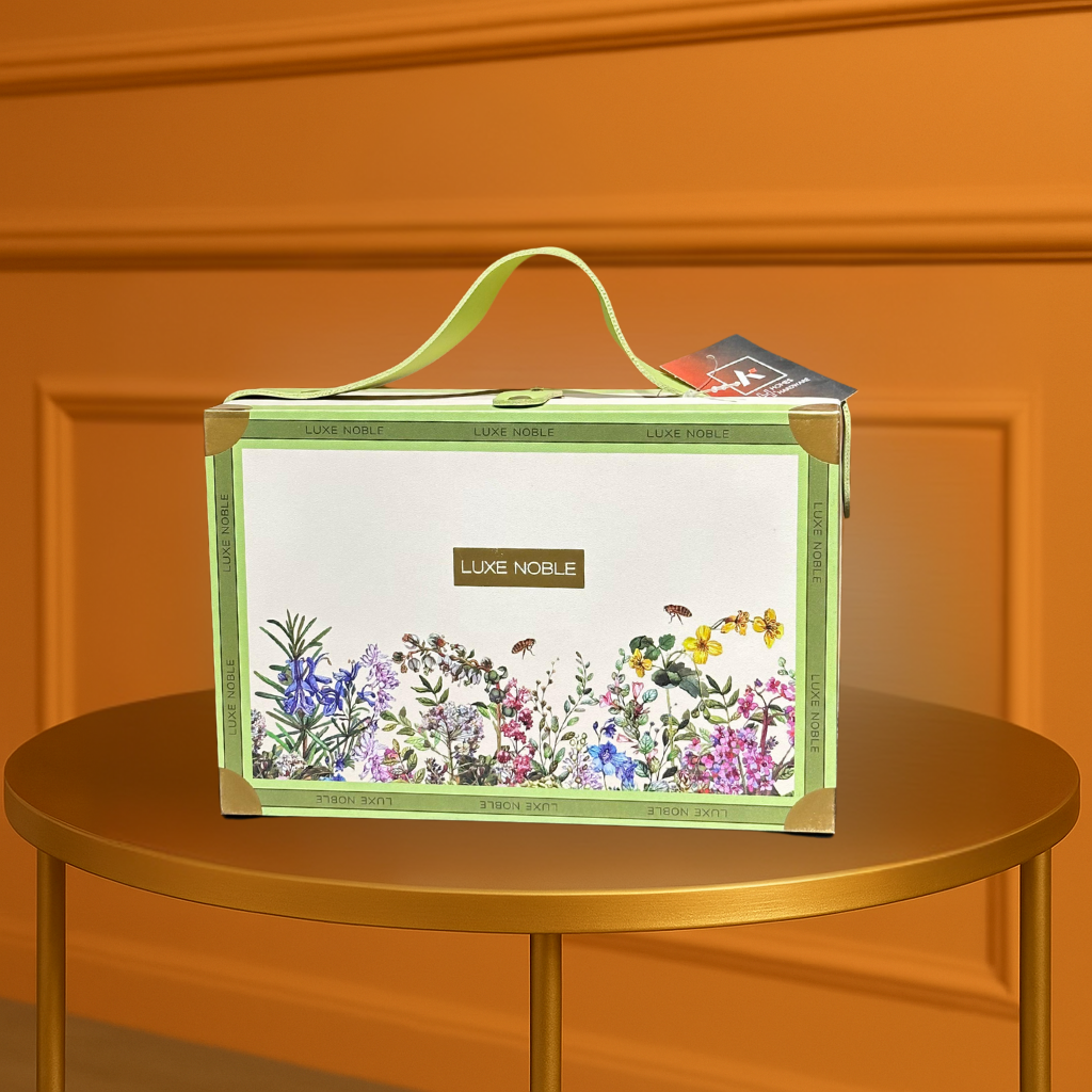 Luxe Noble Floral Keepsake Gift Box with Elegant Handle & Gold Accents