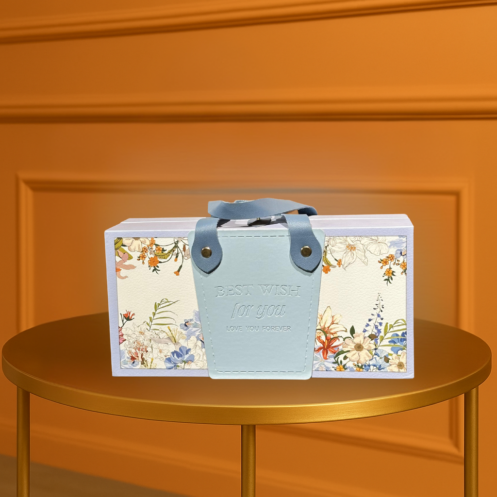 Elegant Floral Gift Box with Leather Handle - Perfect for Any Special Occasion