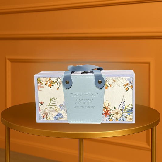 Elegant Floral Gift Box with Leather Handle - Perfect for Any Special Occasion