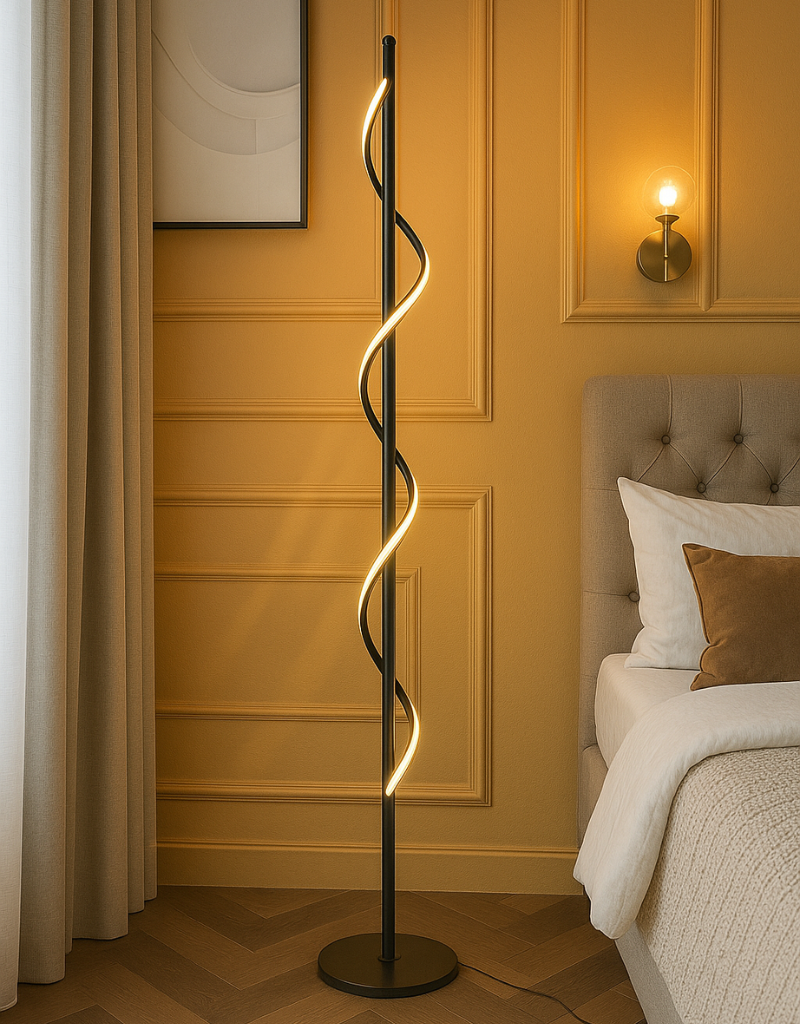 Modern Black Spiral LED Floor Lamp - Contemporary Ambient Lighting