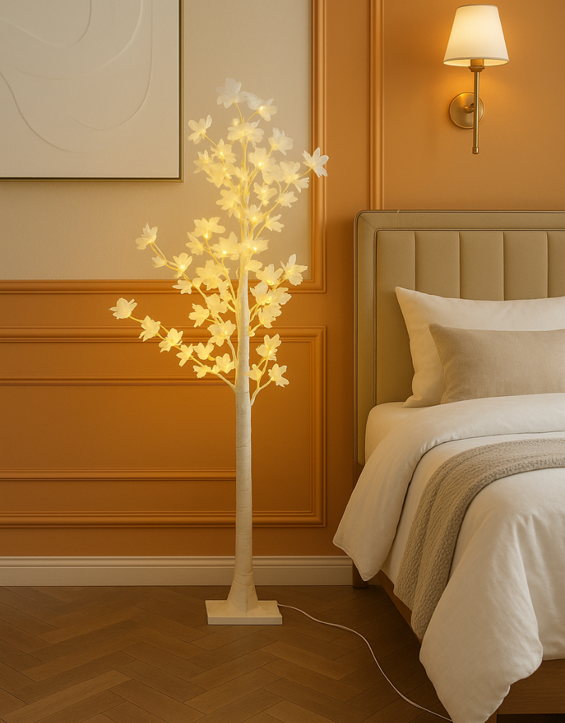 Enchanting White LED Leaf Tree Floor Lamp - Warm Glow Decorative Light