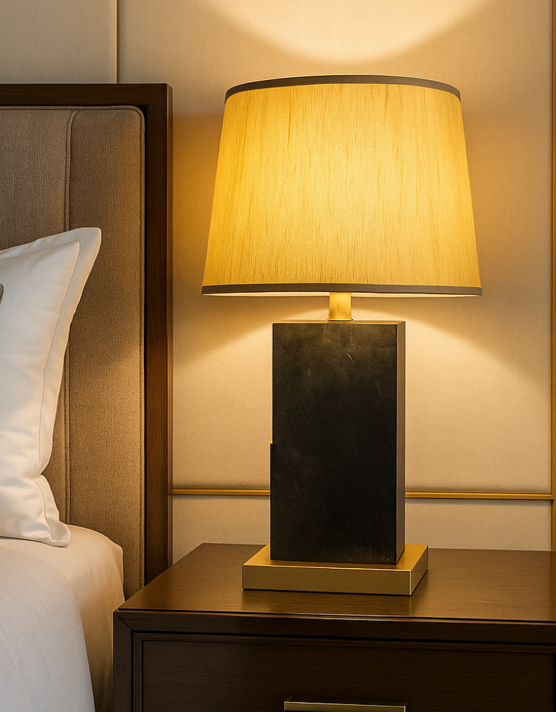 Classic Bronze-Tone Bedside Table Lamp - Textured Base & Traditional White Shade
