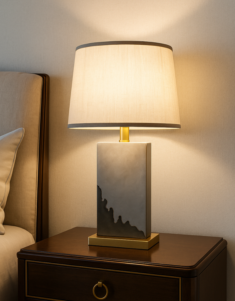 Classic Bronze-Tone Bedside Table Lamp - Textured Base & Traditional White Shade