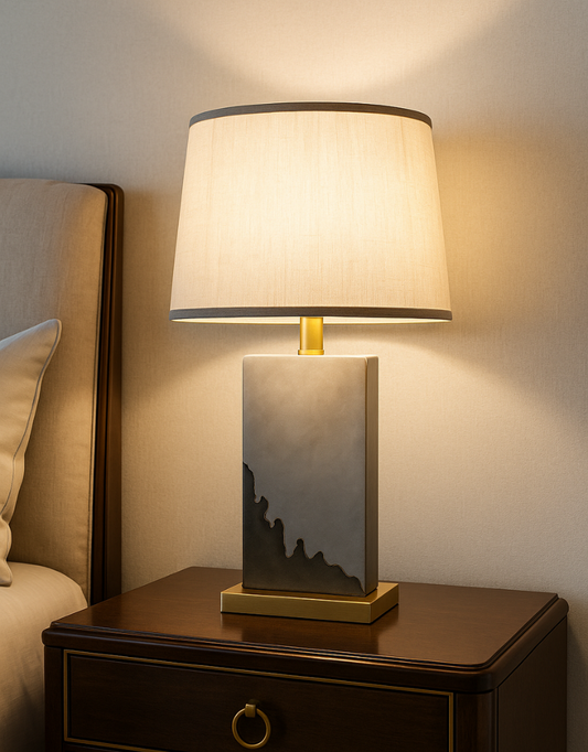 Classic Bronze-Tone Bedside Table Lamp - Textured Base & Traditional White Shade