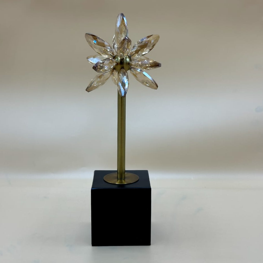 Dazzling Crystal Flower Table Sculpture - Modern Elegance Decorative Accent with Black Base