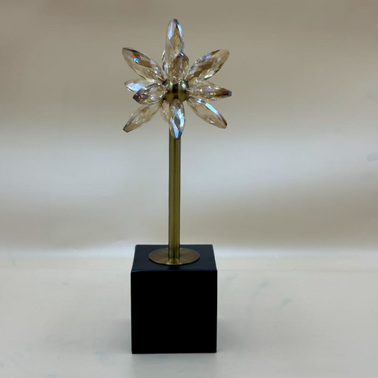 Dazzling Crystal Flower Table Sculpture - Modern Elegance Decorative Accent with Black Base
