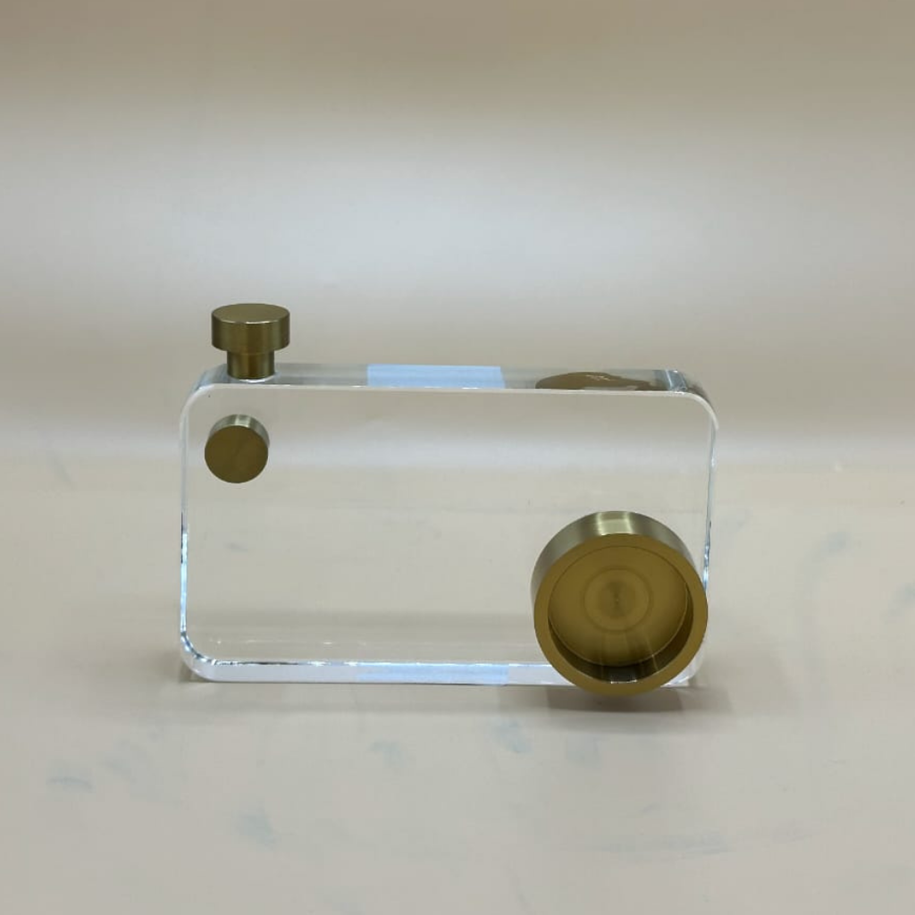Chic Clear Acrylic & Brass Decorative Camera Set - Modern Artistic Tabletop Accents