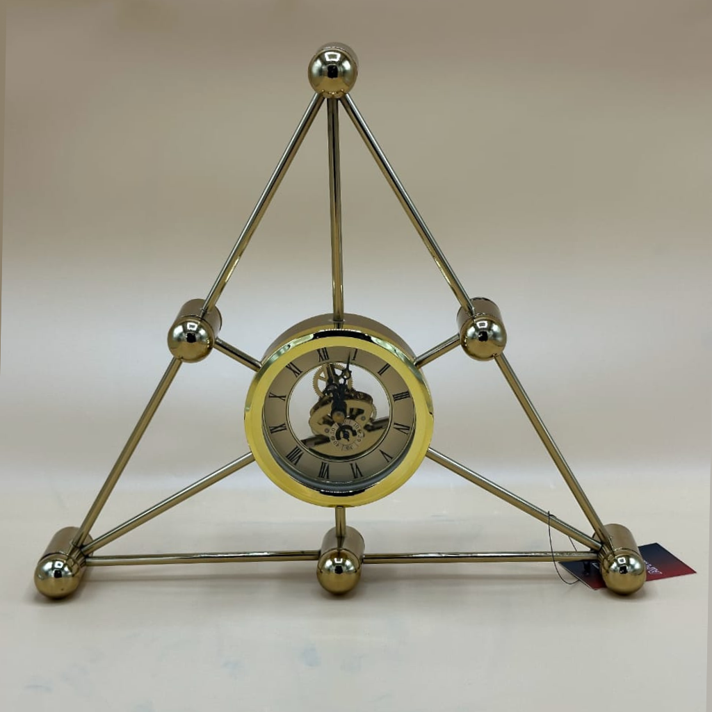 Geometric Golden Pyramid Skeleton Table Clock - Modern Abstract Design Decor