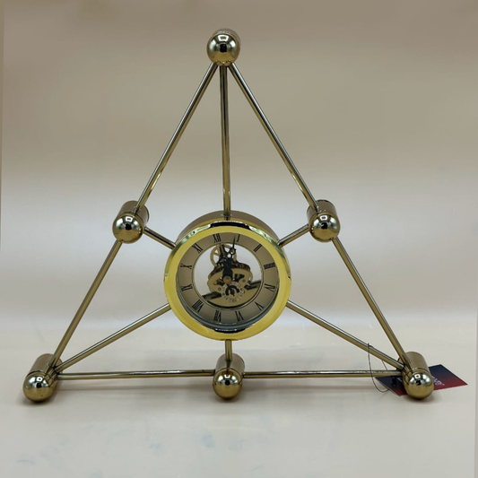 Geometric Golden Pyramid Skeleton Table Clock - Modern Abstract Design Decor