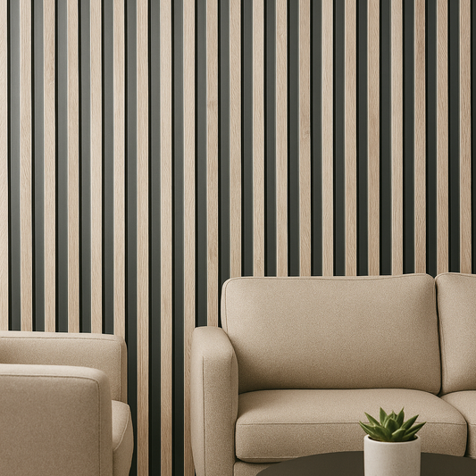 Contemporary Light Wood & Dark Groove Wall Panel | High Contrast Design