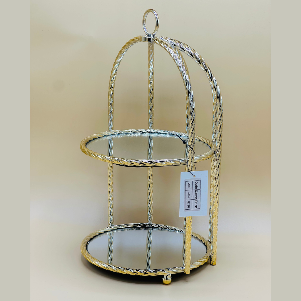 Elegant Gold Metal Birdcage Decorative Display Stand with Mirrored Bases