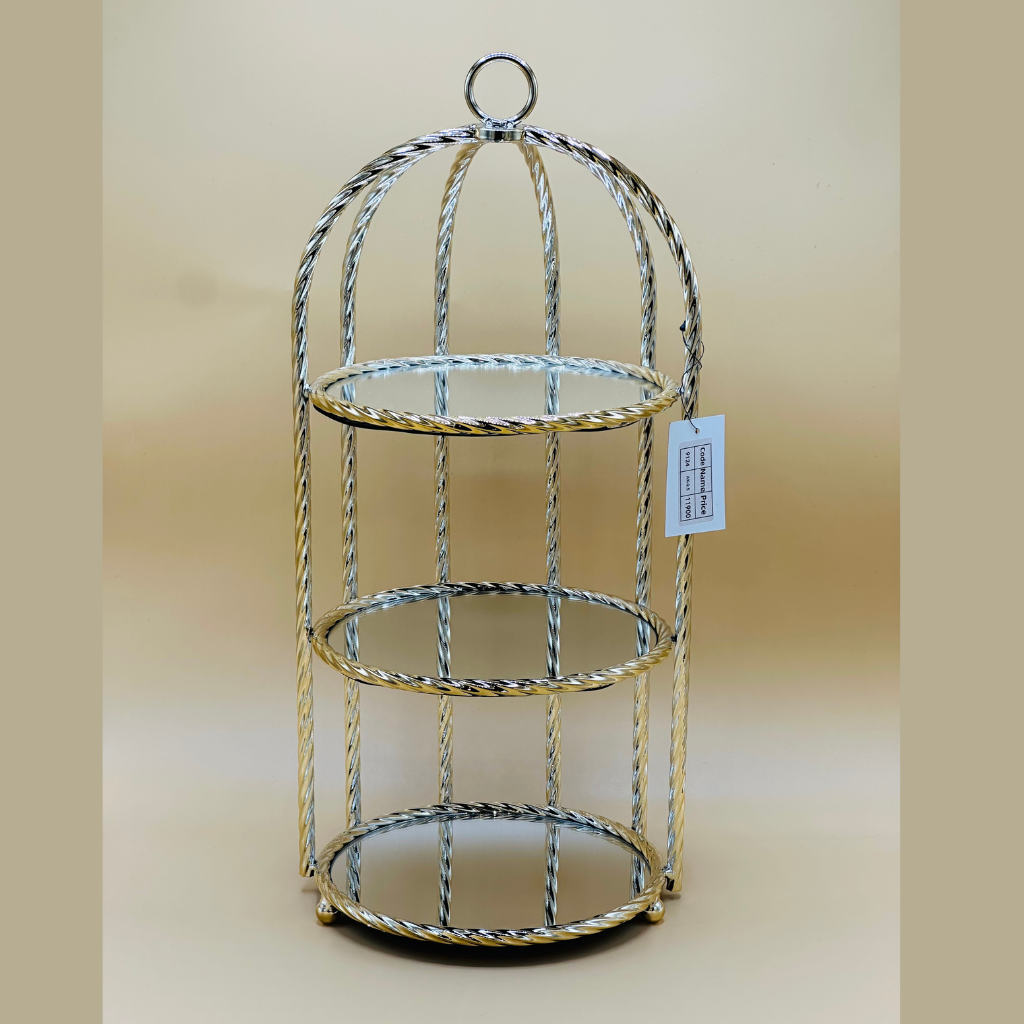 Elegant Gold Metal Birdcage Decorative Display Stand with Mirrored Bases