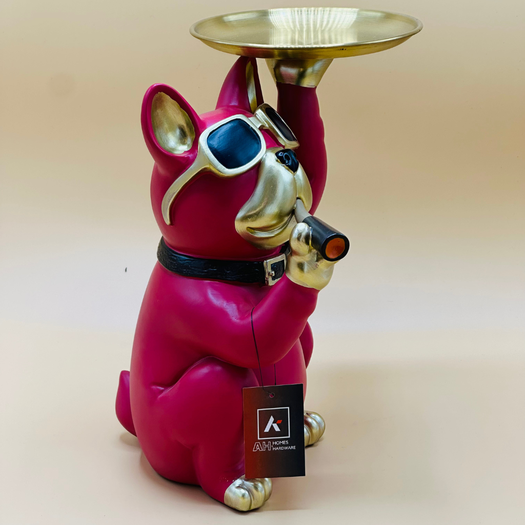 Funky Bulldog Butler Statue with Serving Tray - Decorative Organizer
