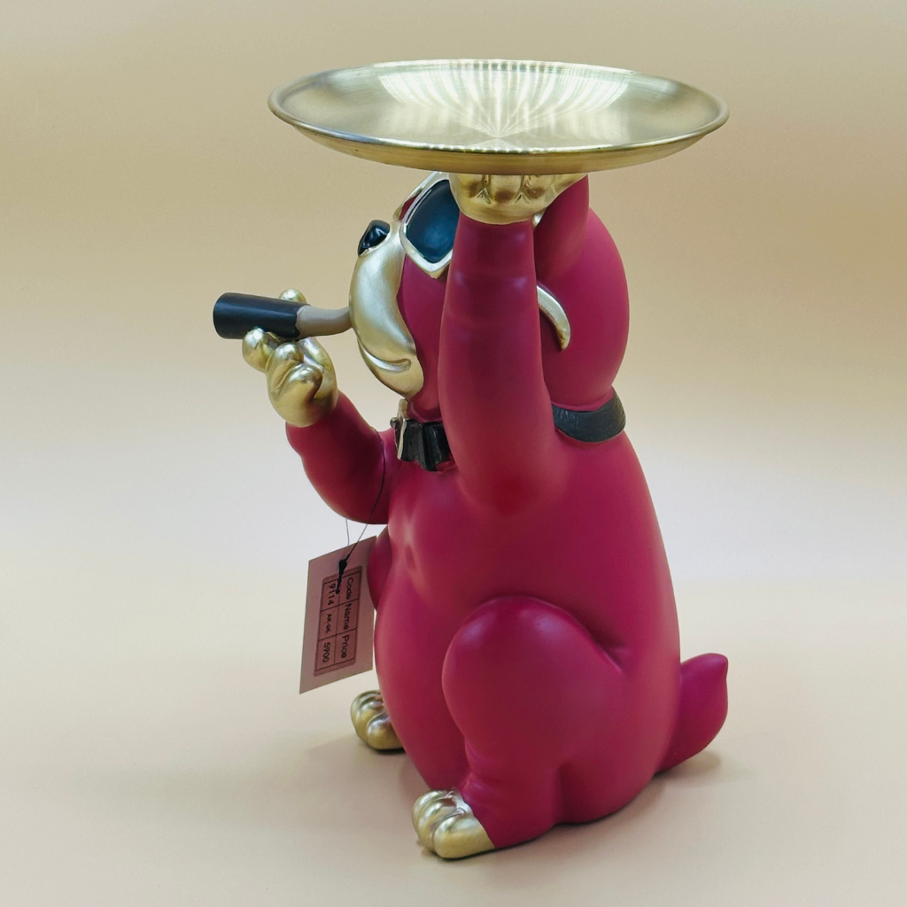 Funky Bulldog Butler Statue with Serving Tray - Decorative Organizer