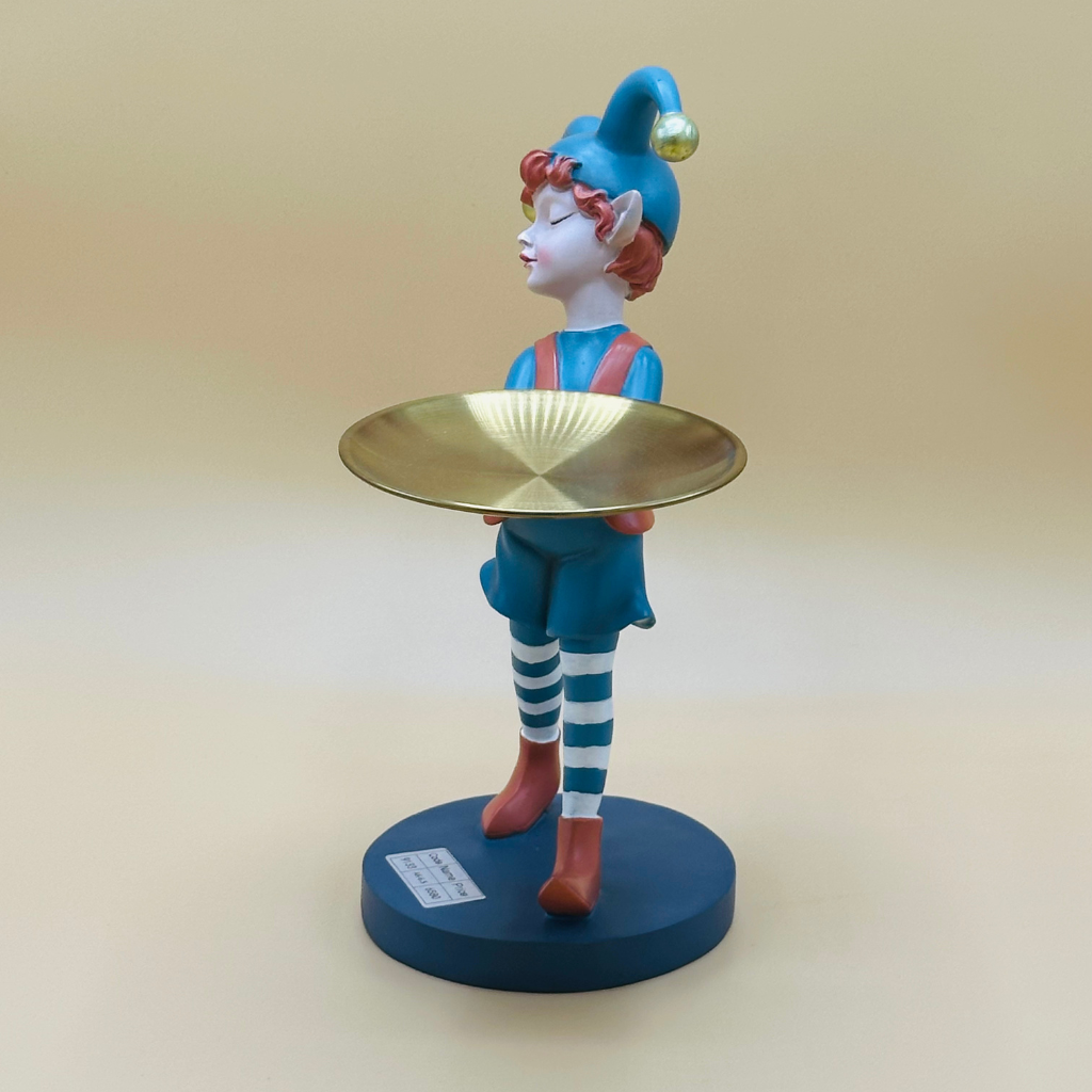 Cheeky Standing Elf Resin Figurine with Serving Tray - Whimsical Decor