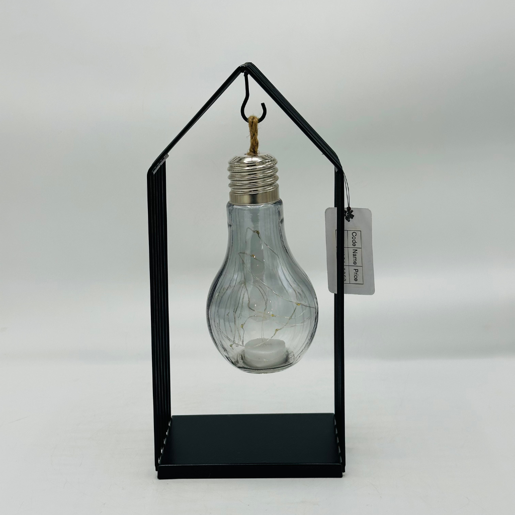 Industrial Black Metal Cage Hanging LED Bulb Table Light - Modern Accent Lamp
