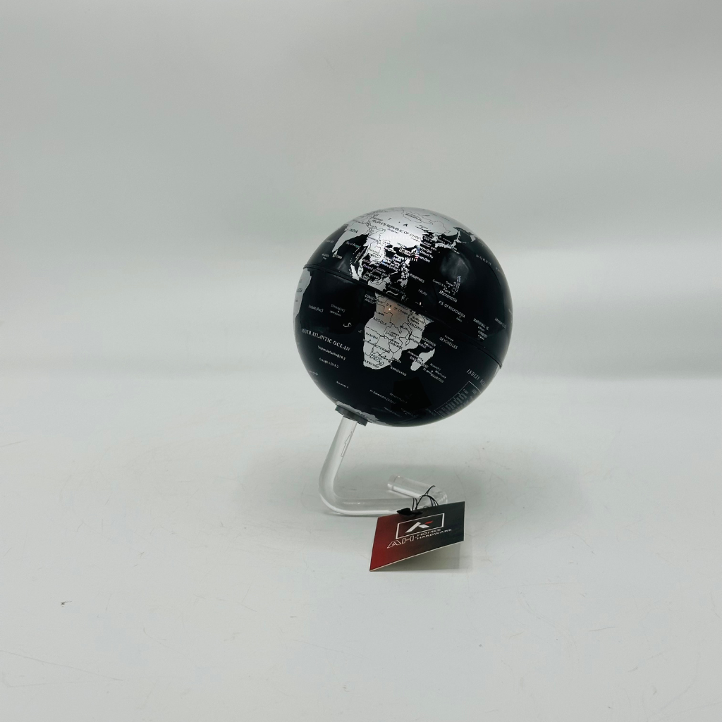 Modern Black & Silver World Globe on Clear Stand - Minimalist Desk Decor