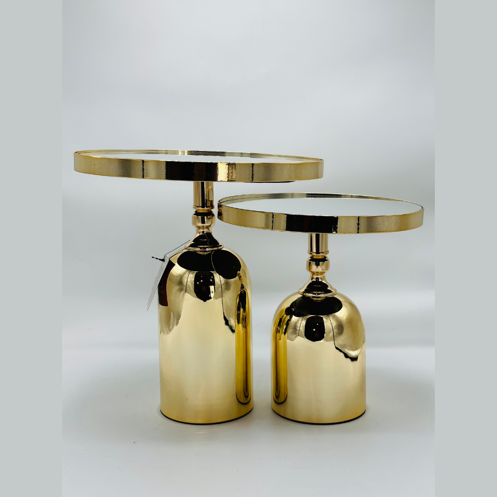 Set of 2 Elegant Gold Mirrored Pedestal Display Stands - Modern Accent Tables