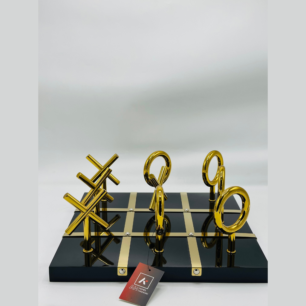 Elegant Gold Tic-Tac-Toe Game on Black & Gold Board - Decorative Tabletop Game