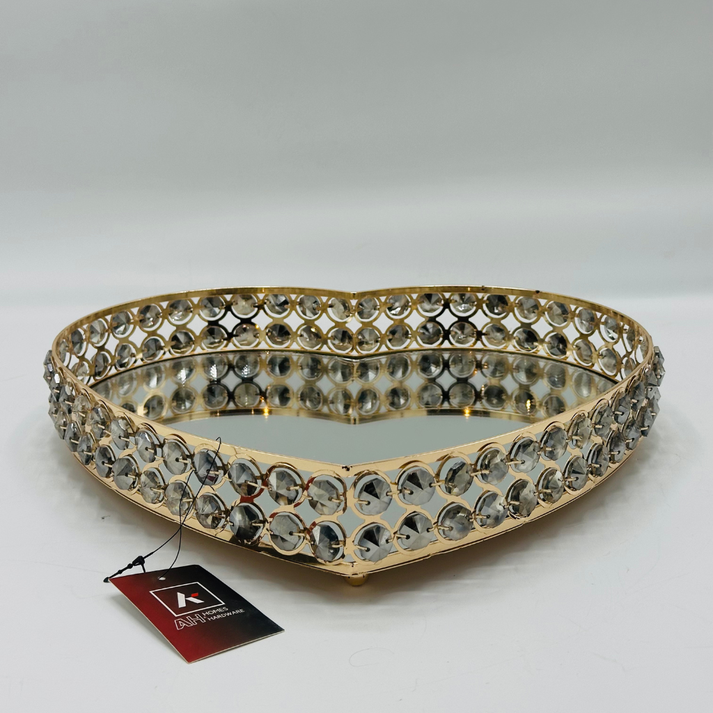 Set of 3 Elegant Gold Heart-Shaped Trays with Crystal Accents - Decorative Nesting Dishes
