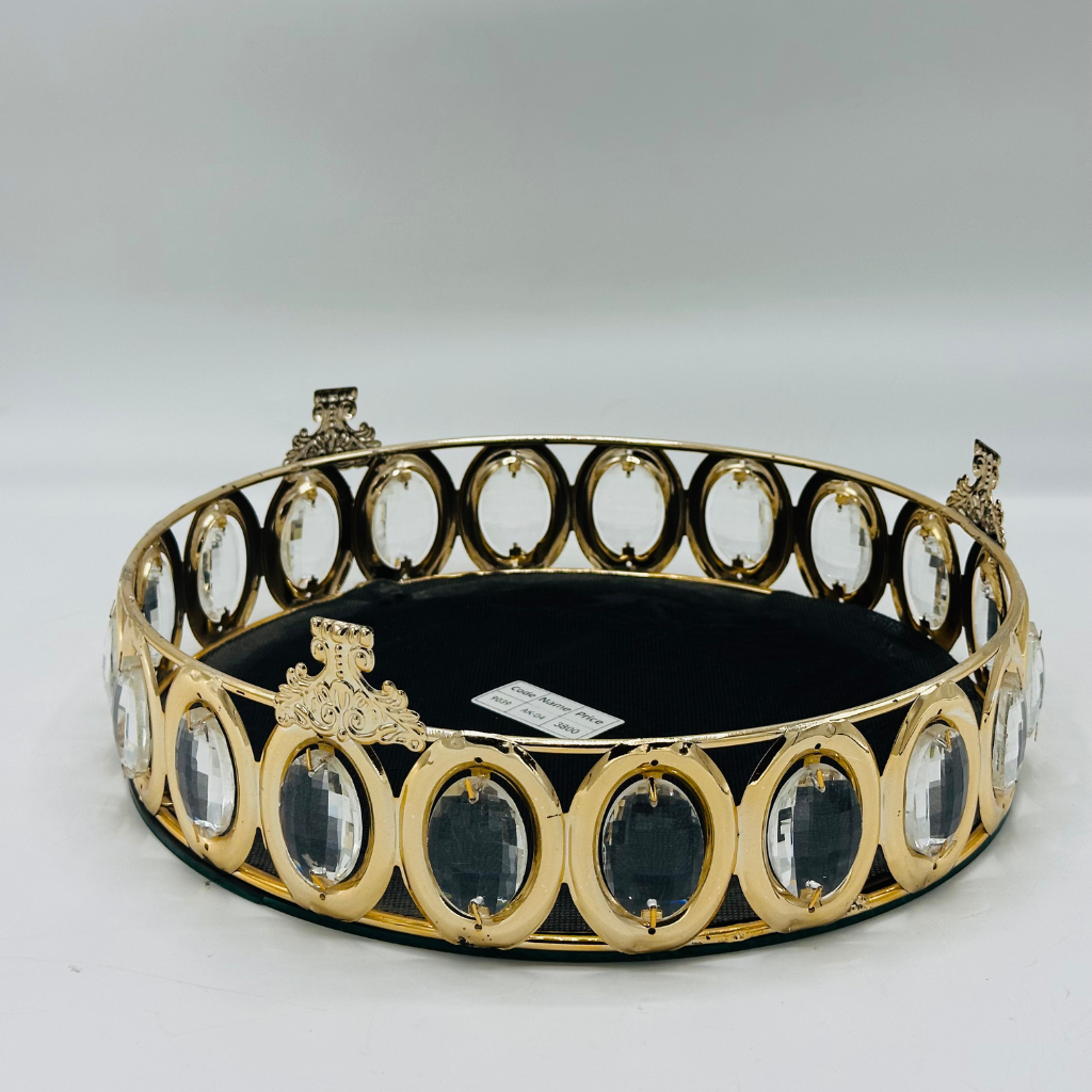 Set of 3 Elegant Gold Crown-Shaped Trays with Crystal Accents - Royal Decorative Dishes