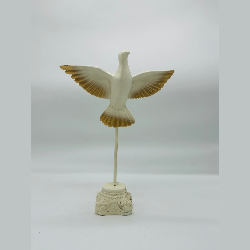 Set of 3 Elegant White & Gold Dove Sculptures - Symbol of Peace Decorative Figurines