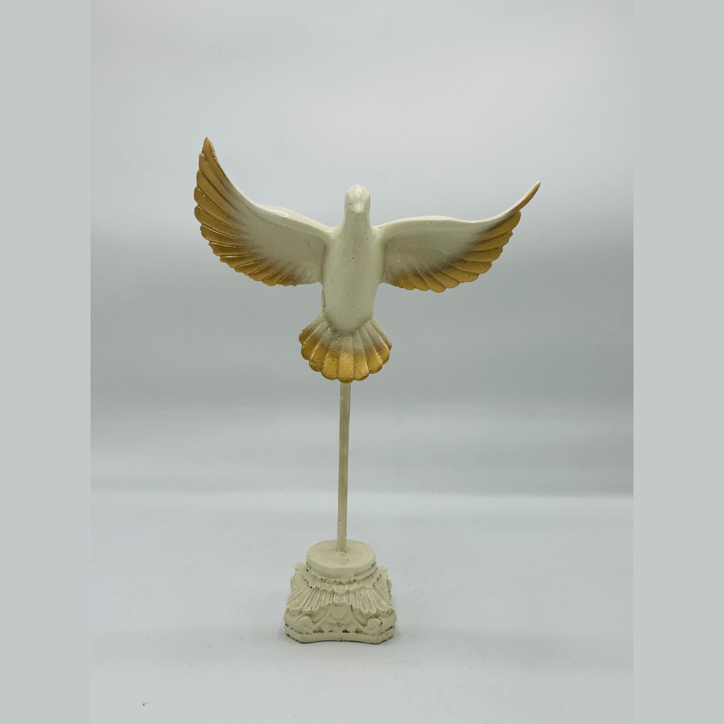 Set of 3 Elegant White & Gold Dove Sculptures - Symbol of Peace Decorative Figurines