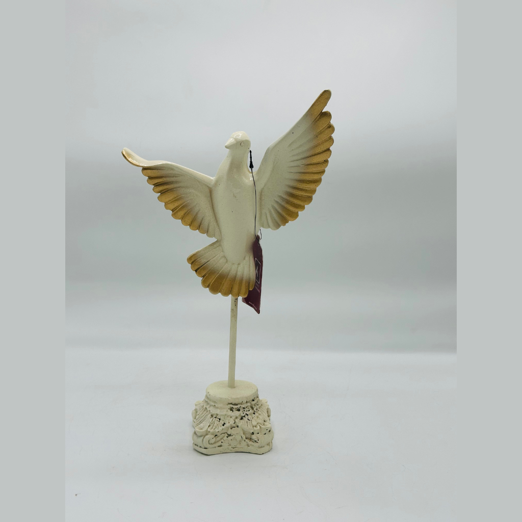 Set of 3 Elegant White & Gold Dove Sculptures - Symbol of Peace Decorative Figurines