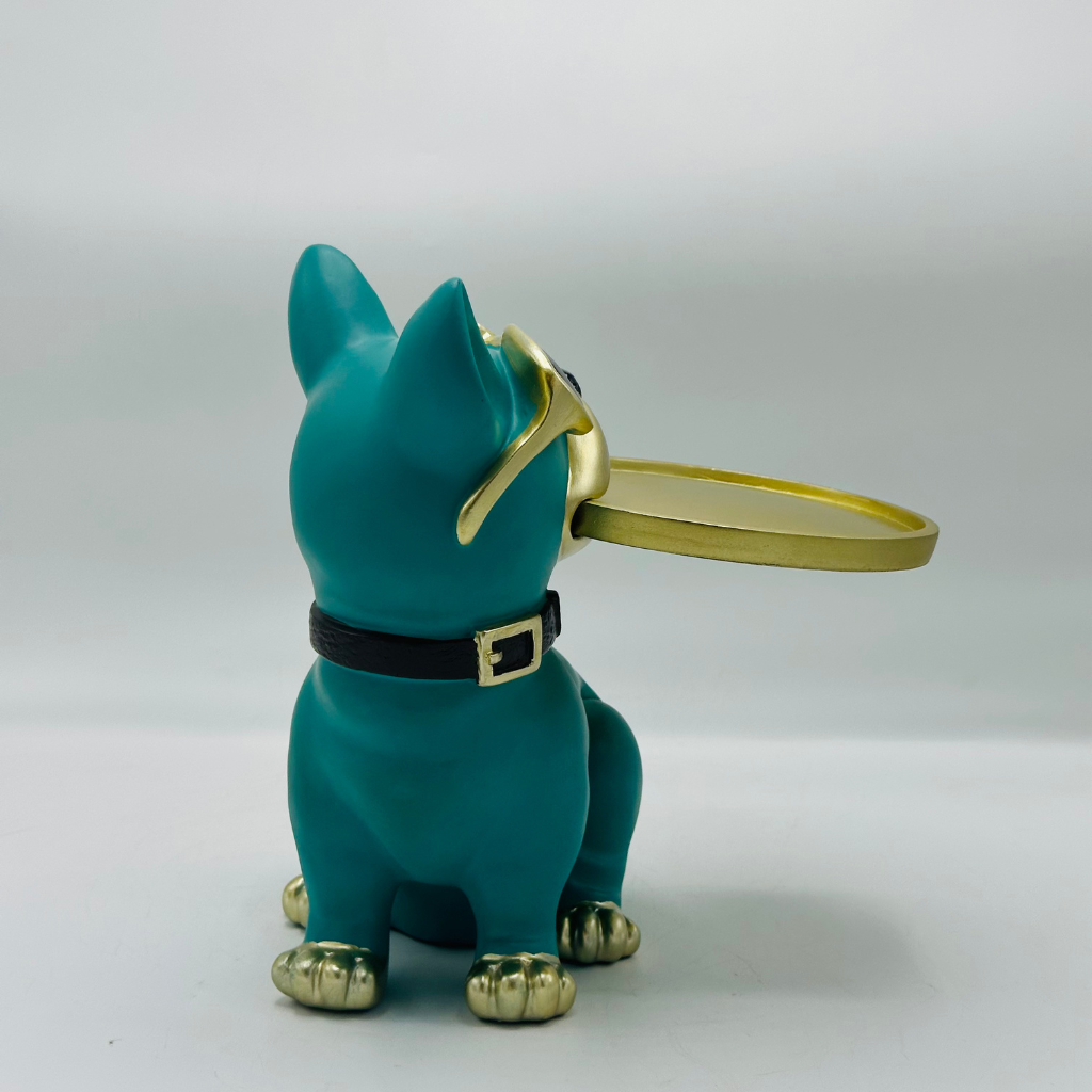 Cool Bulldog Butler Sculpture with Gold Tray - Fun Decorative Organizer