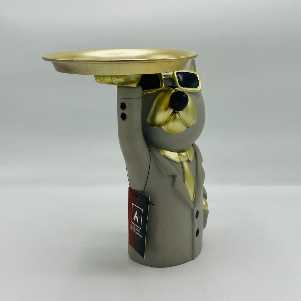 Sophisticated Dog Butler Sculpture with Gold Tray - Elegant Decorative Organizer