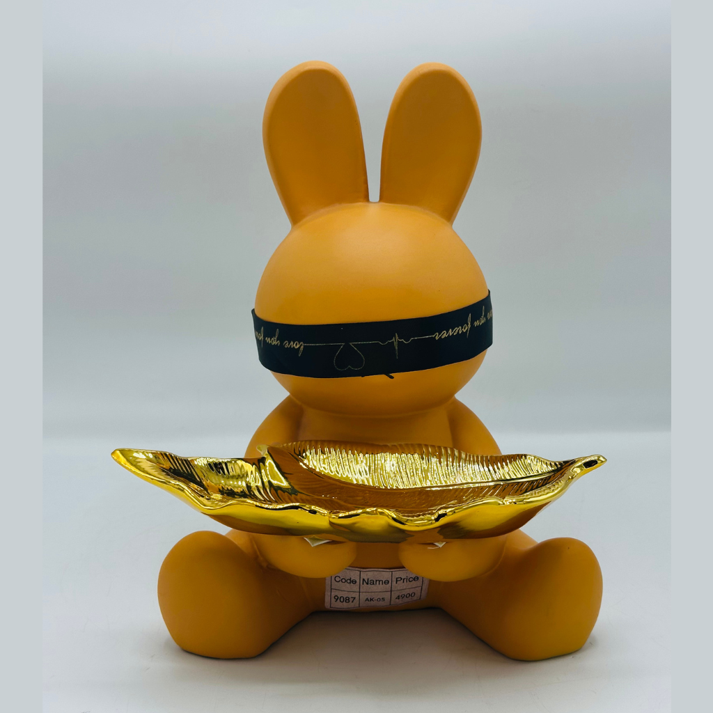 Adorable Bunny Butler Sculpture with Gold Leaf Tray - Fun Decorative Organizer