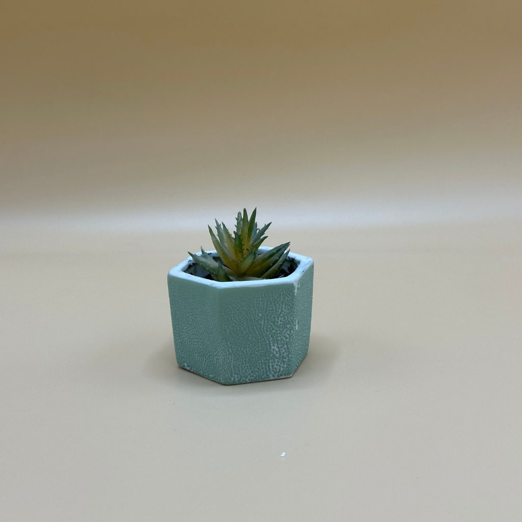 Modern Hexagonal Pot with Blue Artificial Succulent